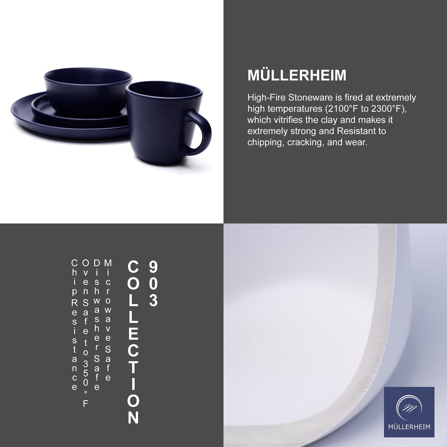 903 Collection Stoneware Dinnerware Set - Matte Blueberry