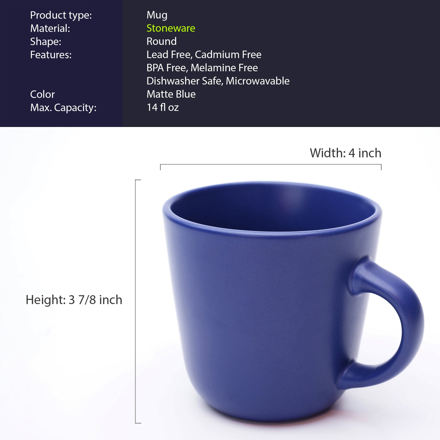 903 Collection Mugs Set Of 4 - Matte Gentiana True Blue