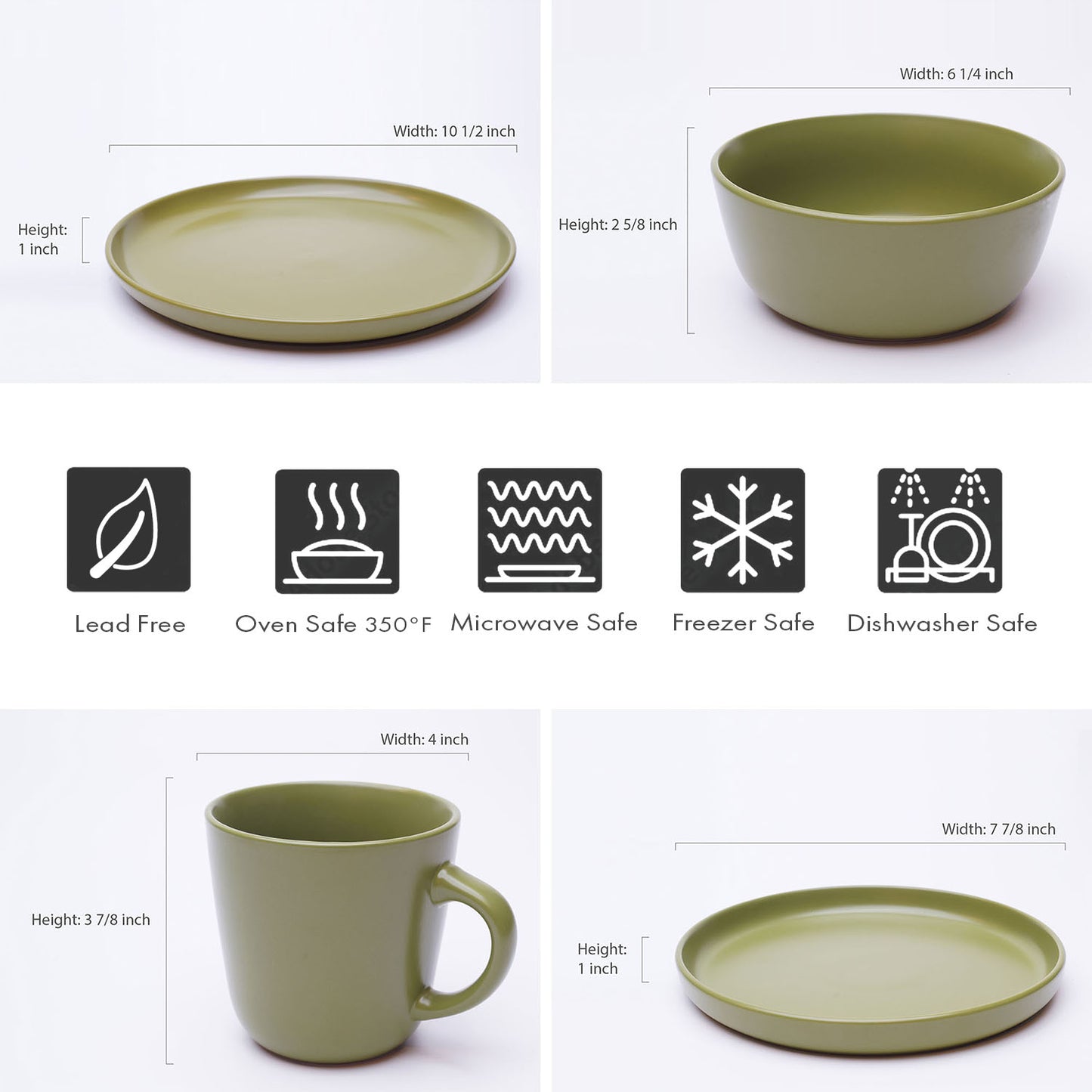 903 Collection Stoneware Dinnerware Set - Matte Greek Olive