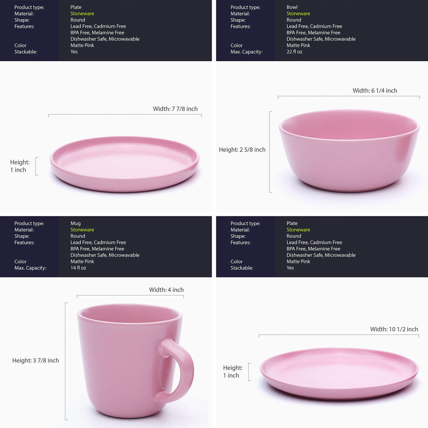 903 Collection Stoneware Dinnerware Set - Matte Ranunculus Pink