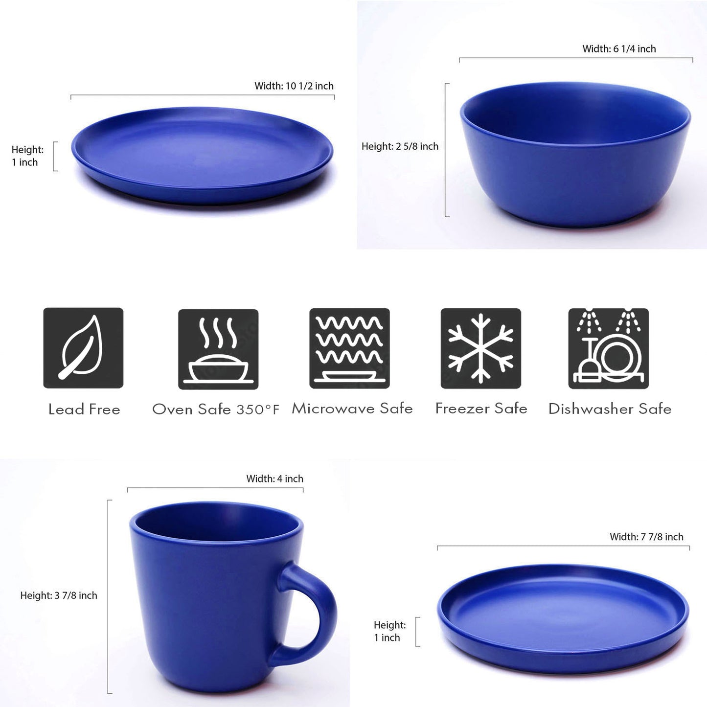 903 Collection Stoneware Dinnerware Set - Matte Gentiana True Blue