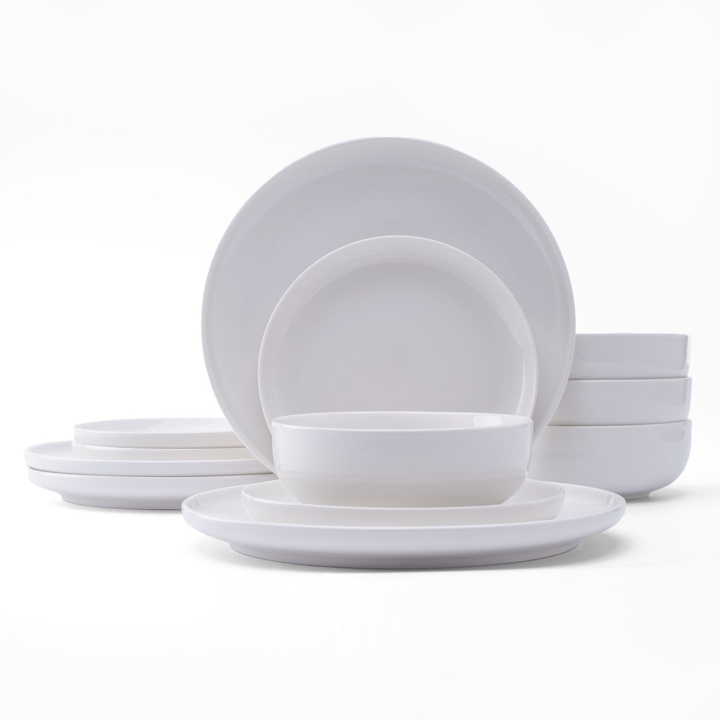 903 Essentials Collection Porcelain 12-Piece Dinnerware Set - High Gloss White |No more Scratches and Utensil Marks|