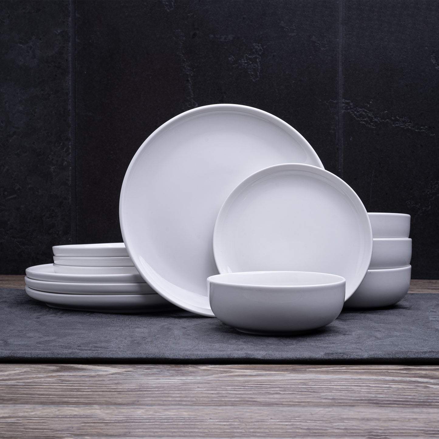 903 Essentials Collection Porcelain 12-Piece Dinnerware Set - High Gloss White |No more Scratches and Utensil Marks|