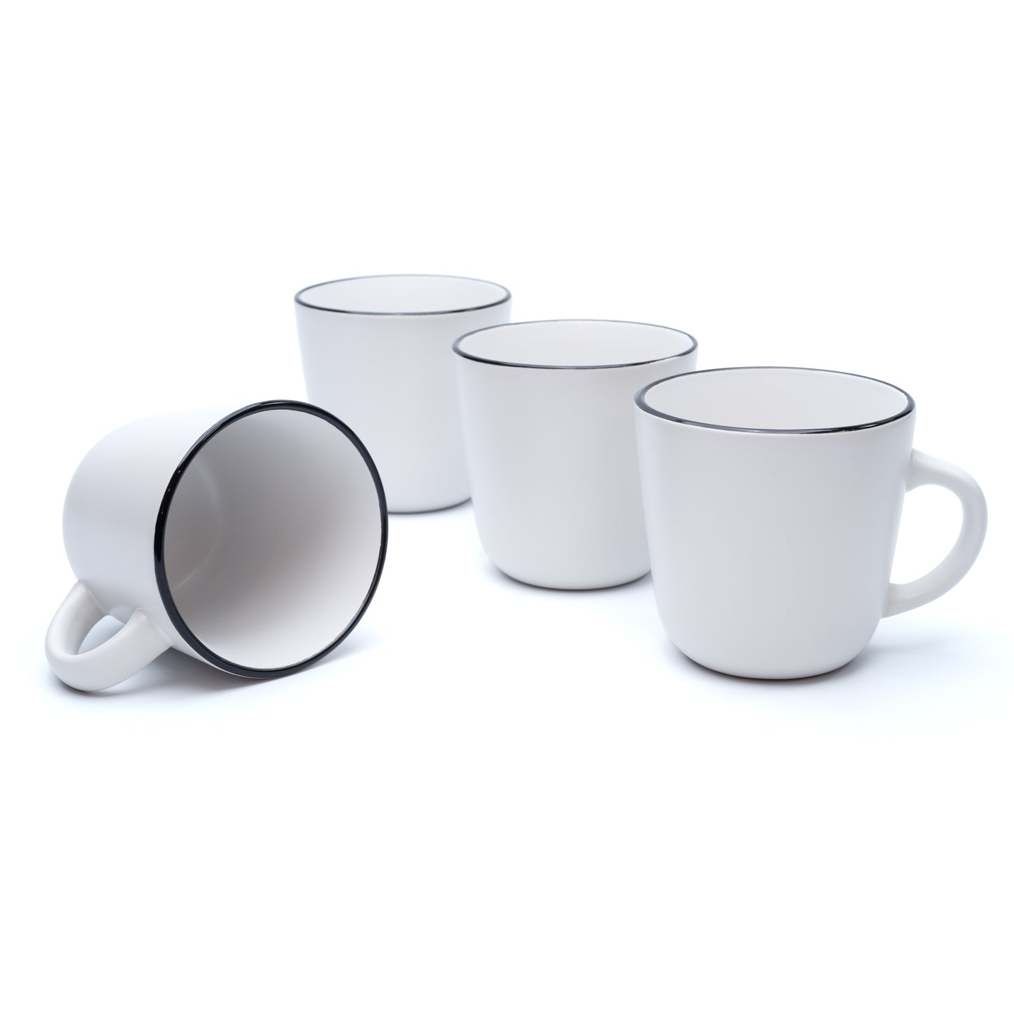 903 Collection Mugs Set Of 4 - Matte Snow White with Black Rim